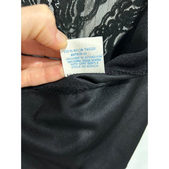 VINTAGE Spaghetti Strap Black Lace Trim Nylon Slip Dress SZ 36 - Picture 6 of 8